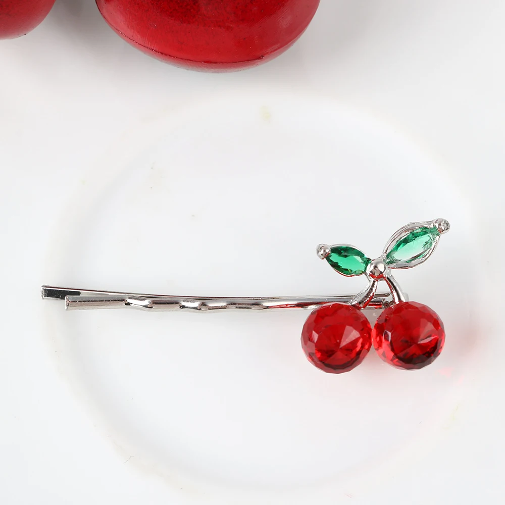 Crystal Cherry Hair Clips Lovely Sweet Hairpins Word Clip Duckbill Clamp Barrette Headdress For Women Girl Hair Accessories