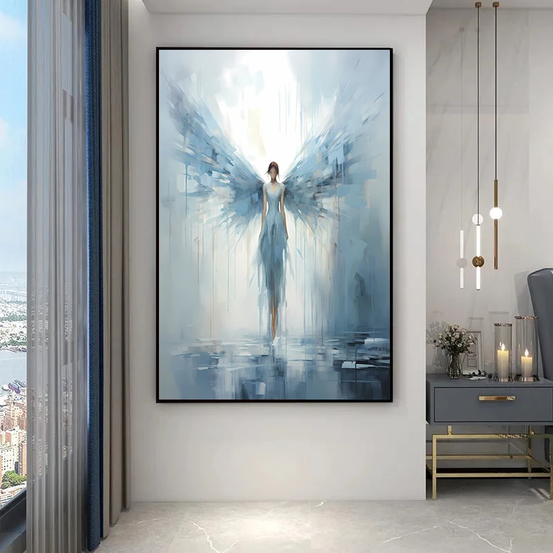 

Beauty Blue Angel Girl Poster Gothic Fashion Abstract Canvas Painting Modern Living Room Wall Decorative Picture Home Decor