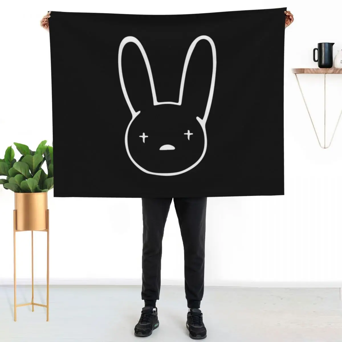 Bad Bunny Oasis Logo (White on Black) Throw Blanket Stylish Warm Blanket for Living Room Bedroom