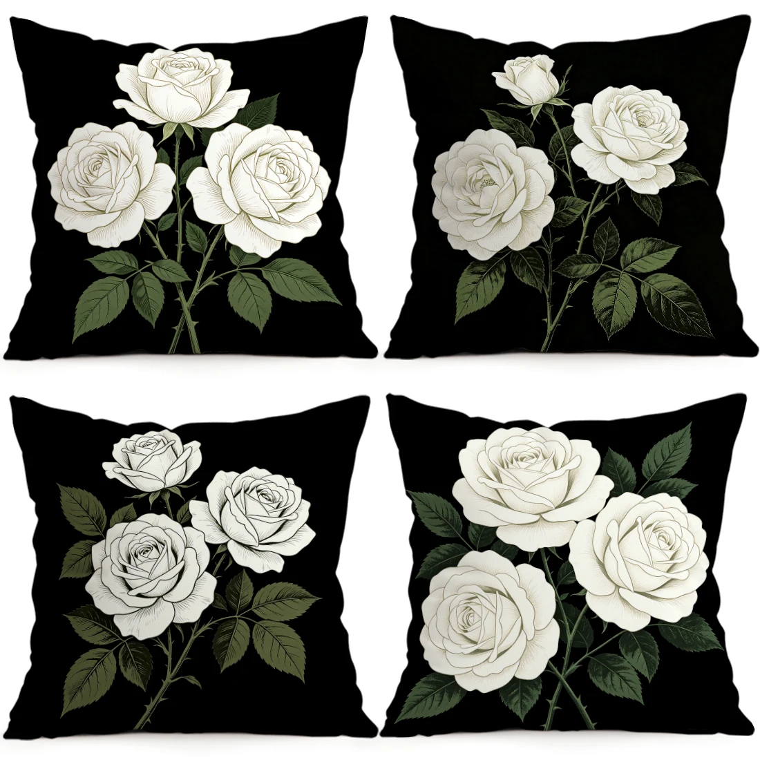 White Rose Pillowcase Printed Polyester 40/45/50cm Throw Pillowcover Decorative Sofa Cushion Pillowslip Home Decor