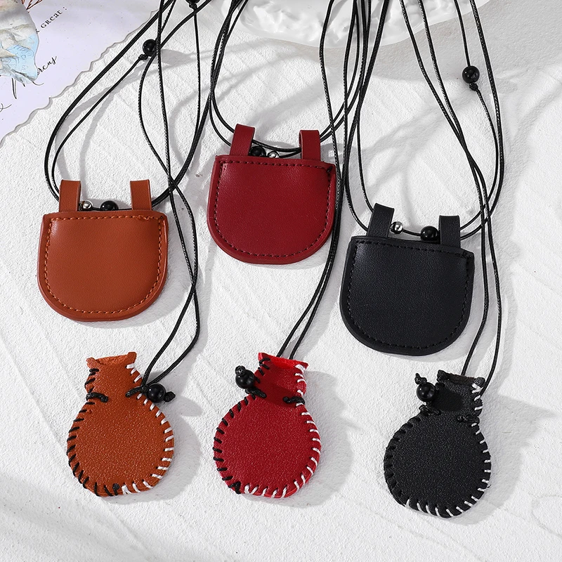 New Mini Leather Pill Box Pendant Long Necklace For Women Creative Perfume Sample Small Storage Bag  Sweater Chain Accessories