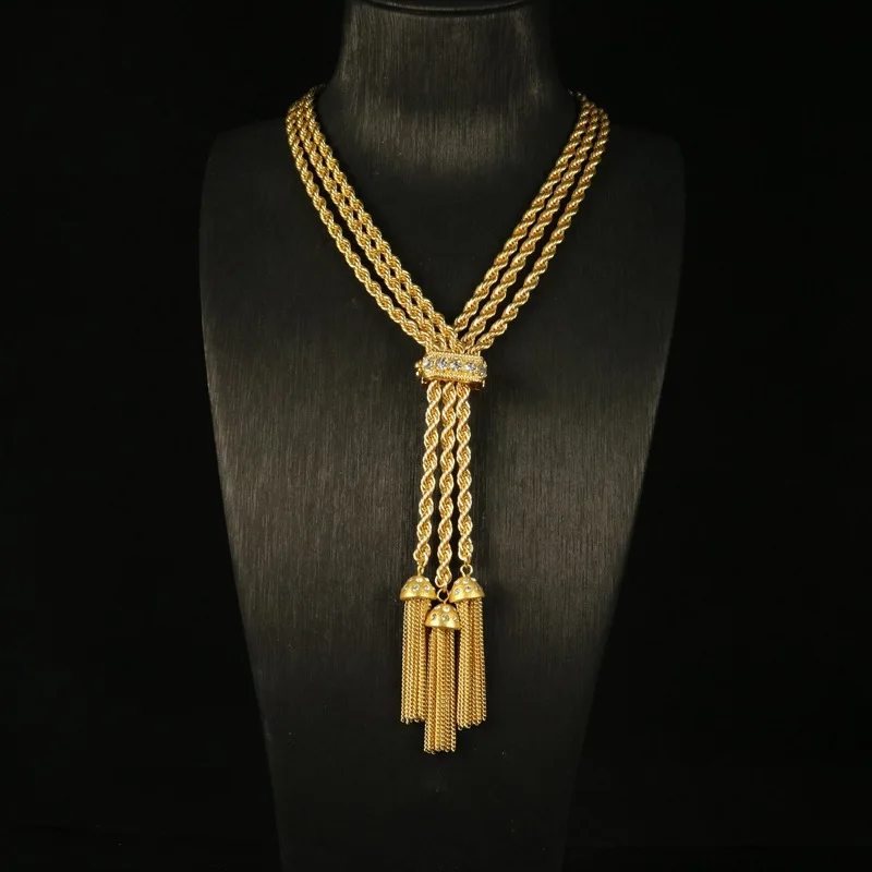 

2025 Fashionable and exquisite magnetic clasp tassel pendant, adjustable copper gold-plated necklace vintage jewelry for women
