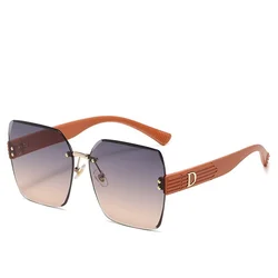 Gafas de sol de lujo de gran tamaño para mujer, lentes sin montura de diseñador de marca D, elegantes, UV400