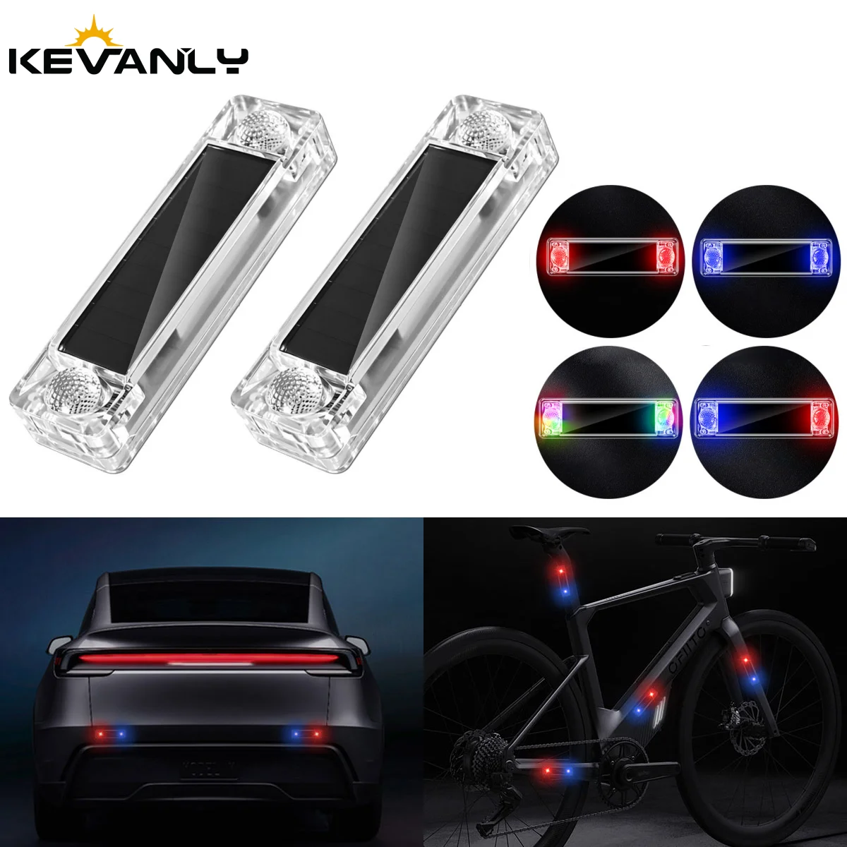 Solar Power Warning Light for Car Motorcycles LED Flashlight Indicator In-Night Caution RGB Strobe Warning Light Running Lamp
