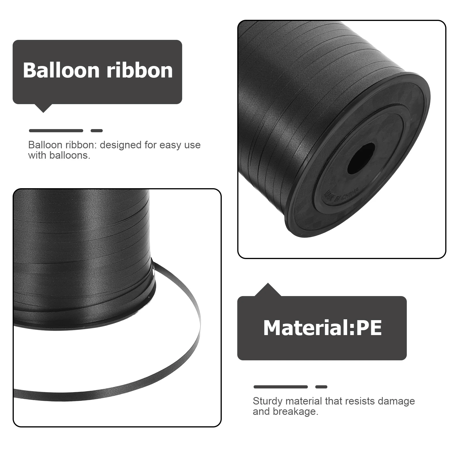 1 Rolle schwarzes Lockenband, Ballonschnur, Hochzeitsdekoration, 500 Yards, Party-Luftschlangen, Geschenkverpackung, Blumenstrauß, DIY-Handwerk – Detail 5