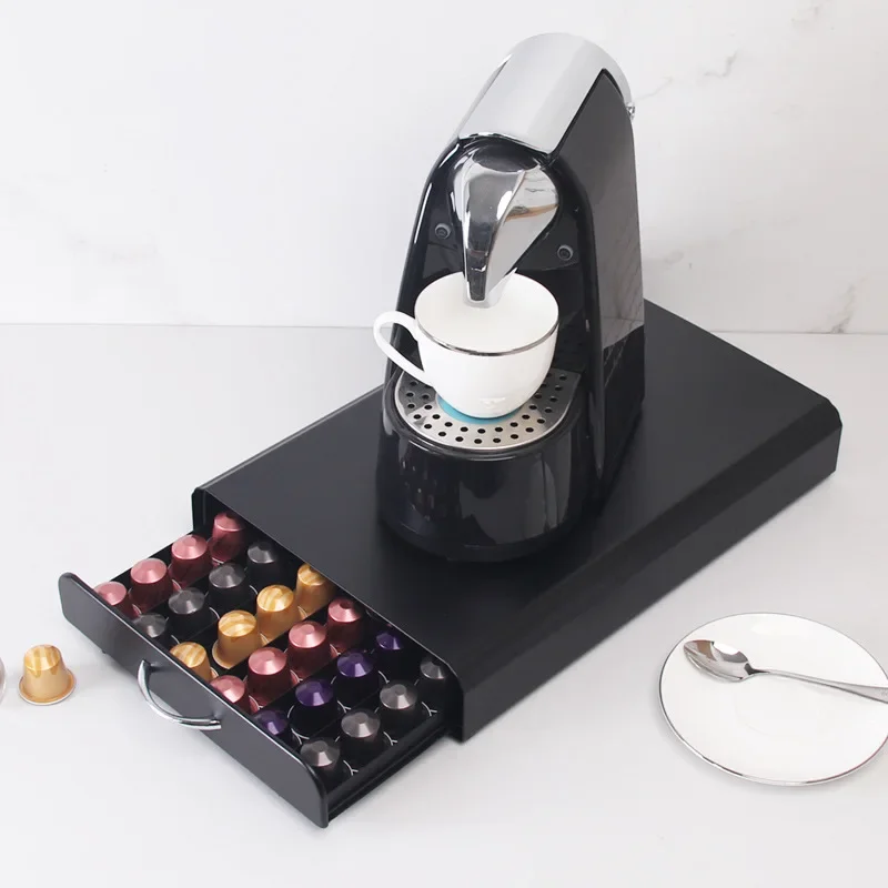 Coffee Capsule Storage Holder Drawer-type Coffee Machine Base Portable Space-saving Metal black Storage Rack Kitchen Accessories