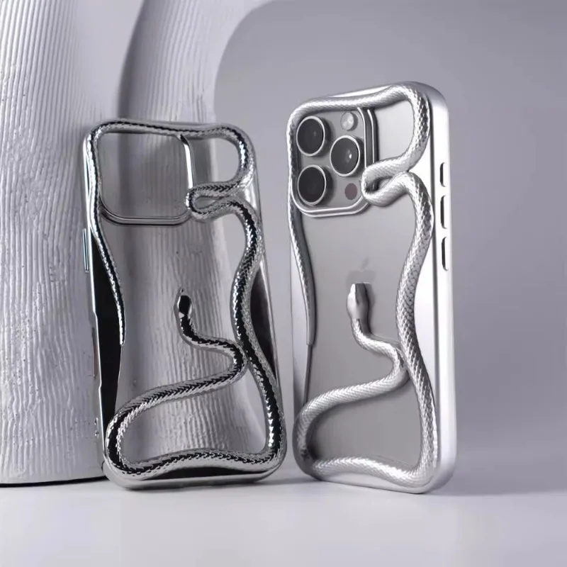 Sexy 3D Snake Hollow Heat Dissipate Case For iPhone 16 15 14 13 12 11 16 Pro Max Shockproof Electroplated PC Armor Luxury Cover