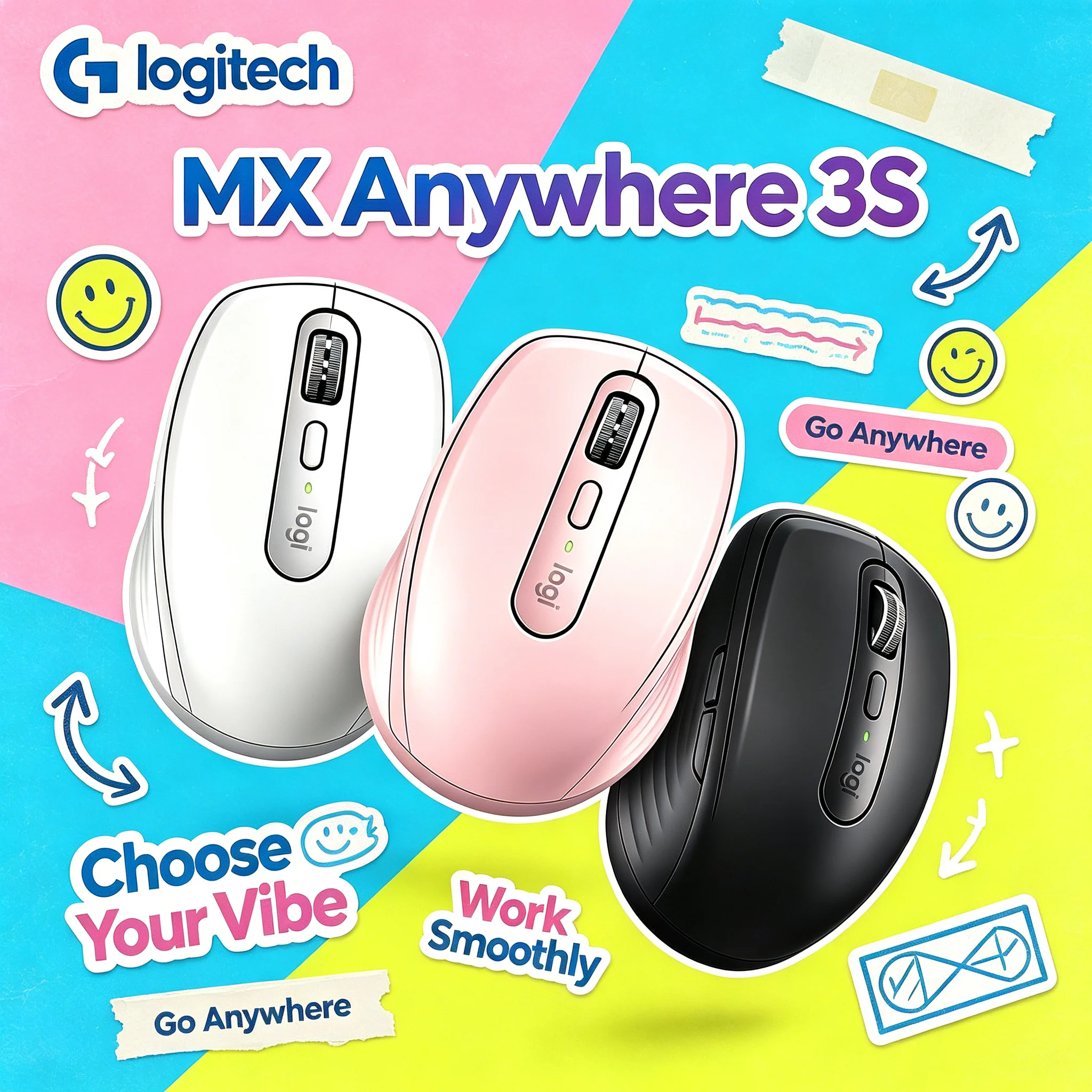 Logitech MX Anywhere 3S Rechargeable Wireless Bluetooth Mouse High Precision Tracking Ergonomic Mice