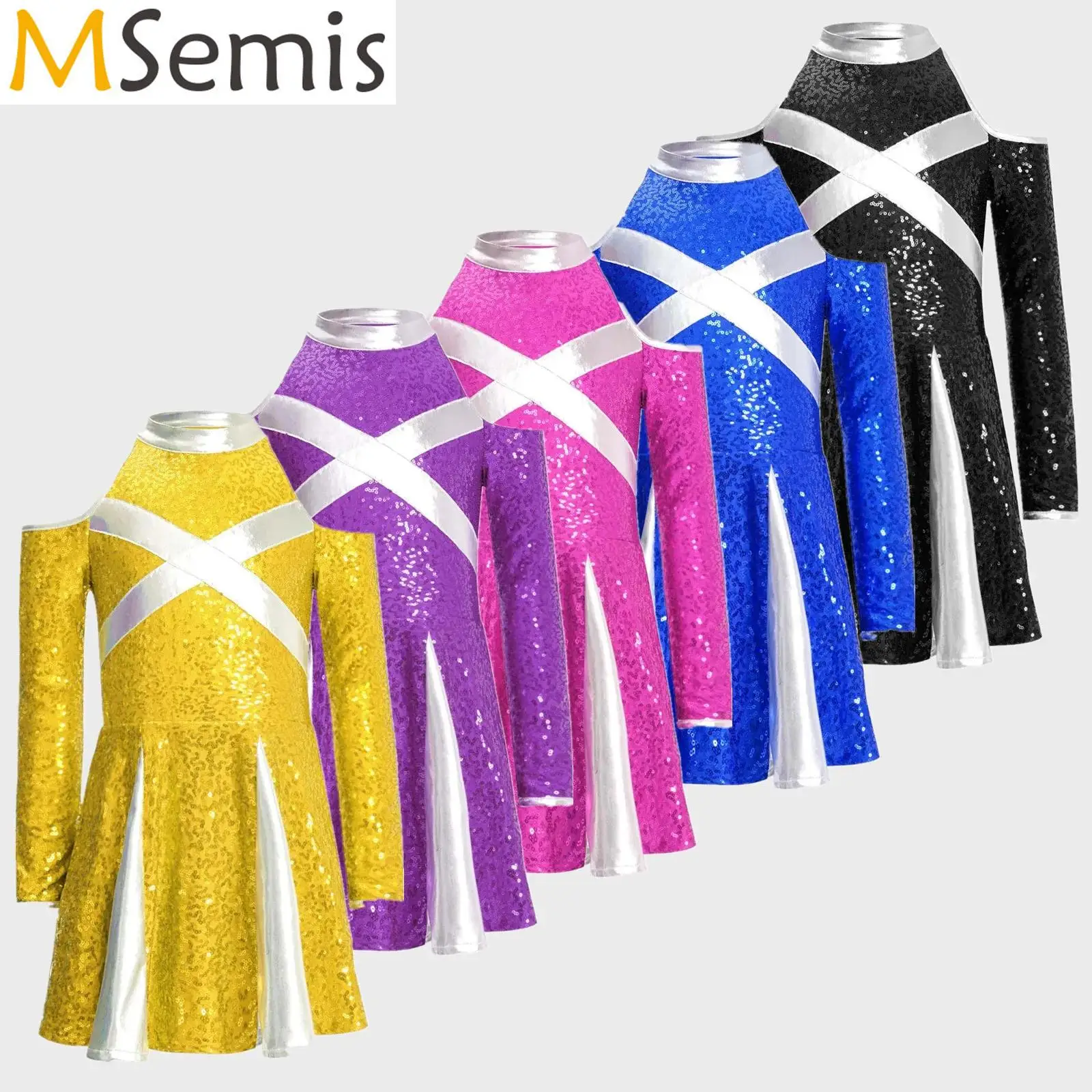 Disfraz de animadora para niñas, uniforme de animadora, ojo de cerradura en la espalda, lentejuelas, Ballet, vestido de Leotardos de danza moderna