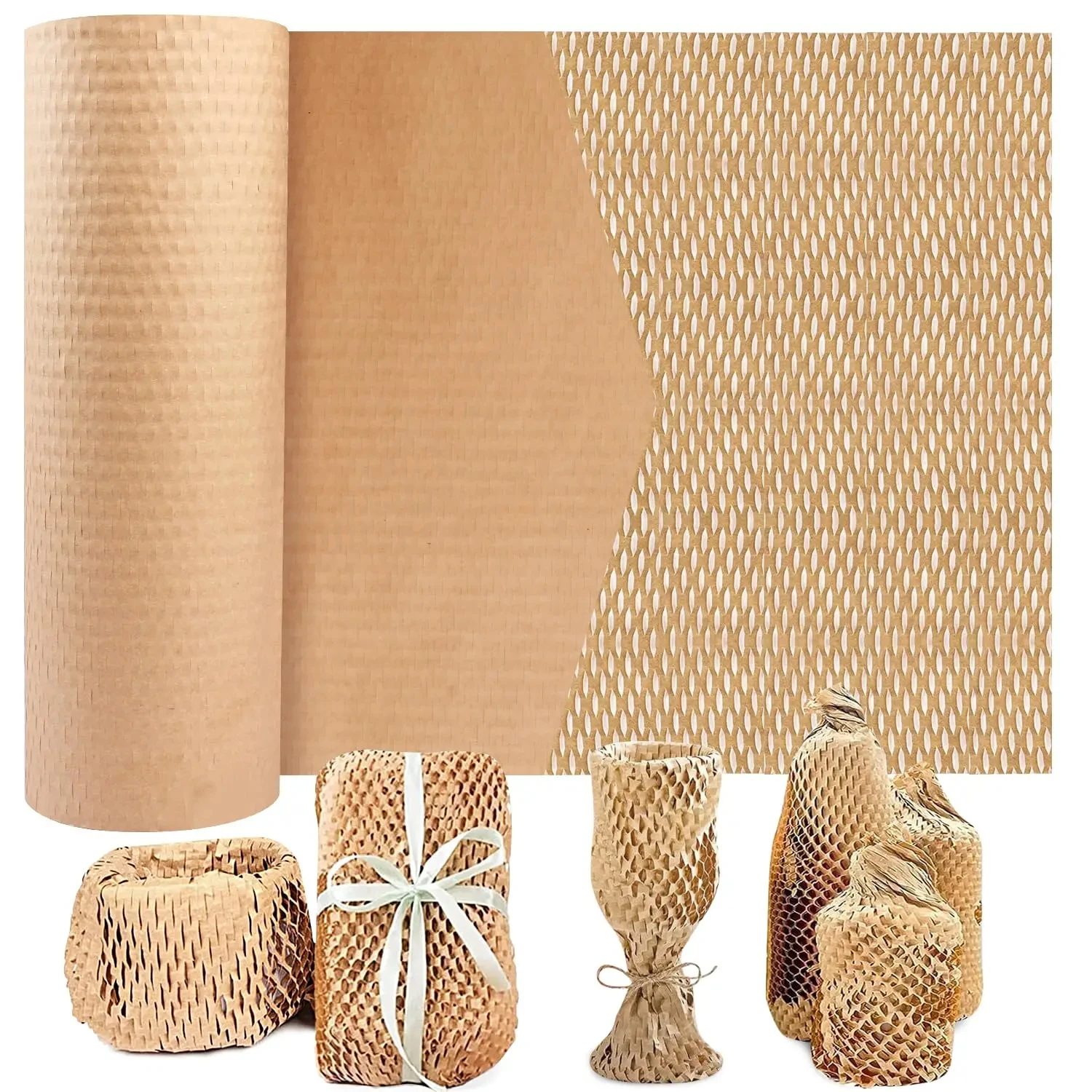 Brown Honeycomb Kraft Paper 30CM*5M, Protective Recycling Honeycomb Buffer Packaging Roll, Environmental Protection Material Pac