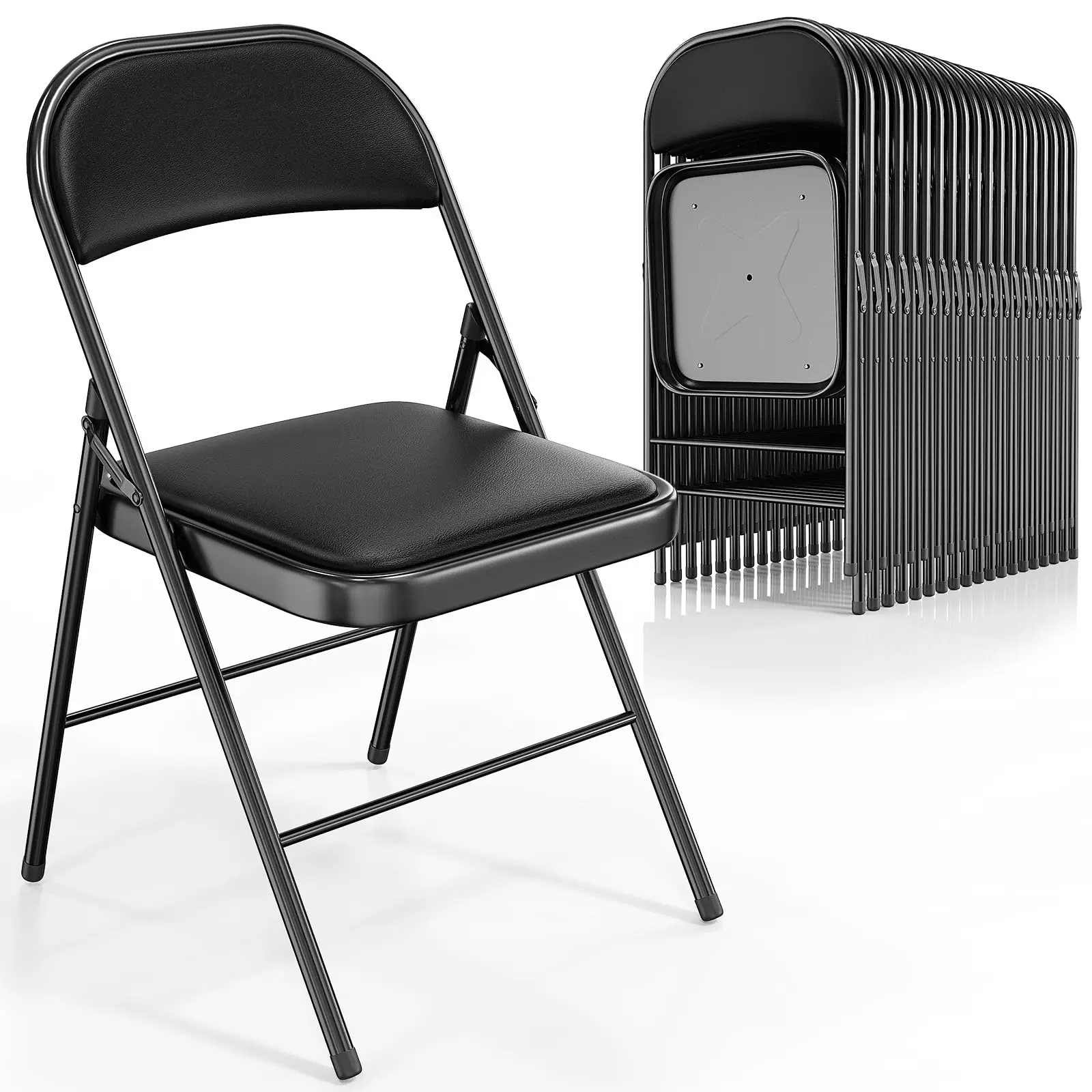 20 Pack Folding Chairs with Padded Seats, Metal Frame with Pu Leather Seat & Back, Capacity 350 lbs