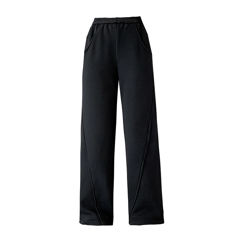 Calça larga larga larga larga feminina, com elástico na cintura alta, reta, casual, simples, aconchegante calça de senhora do escritório, primavera, outono