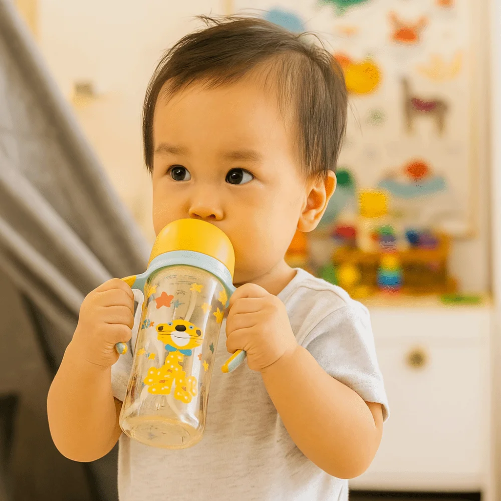 

Cartoon Baby Milk Bottle Animal Pattern Transparent Baby Feeding Bottle Easy Grip with Handle Baby Drinking Cup Newborn Care