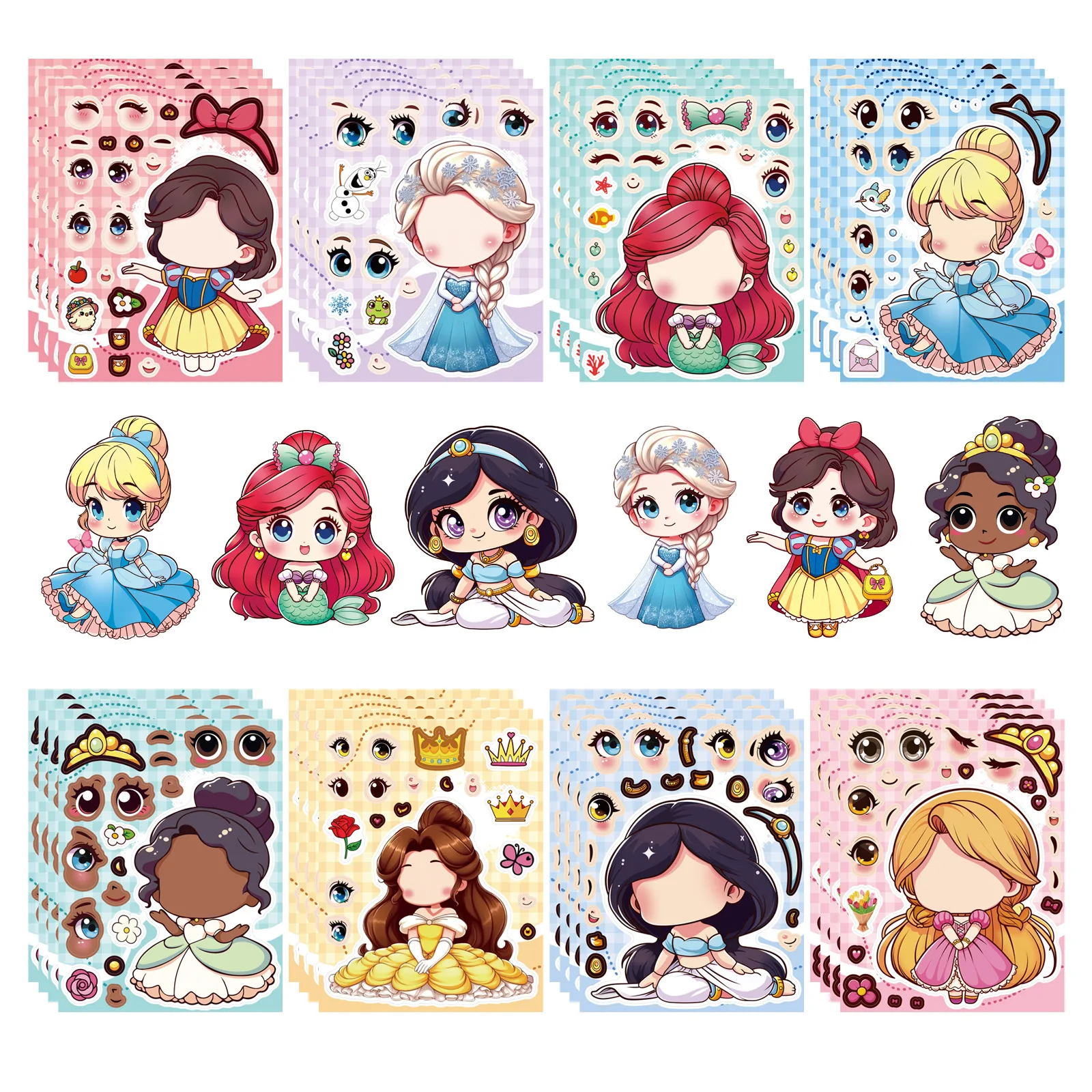 

8/16Sheets Disney Princess Cartoon Puzzle Sticker DIY Phone Laptop Luggage Skateboard Graffiti Decals Fun for Gift
