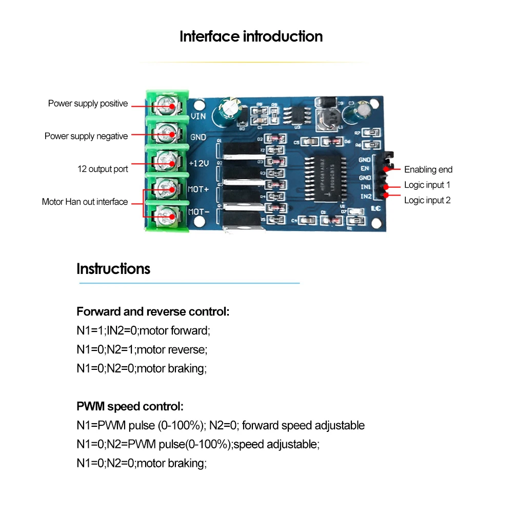 170W High Power H-Bridge Motor Driver Module For NMOS Brake Duty Cycle For DC 5-40V Motor 4 External NMOS Tubes Two PWM Inputs