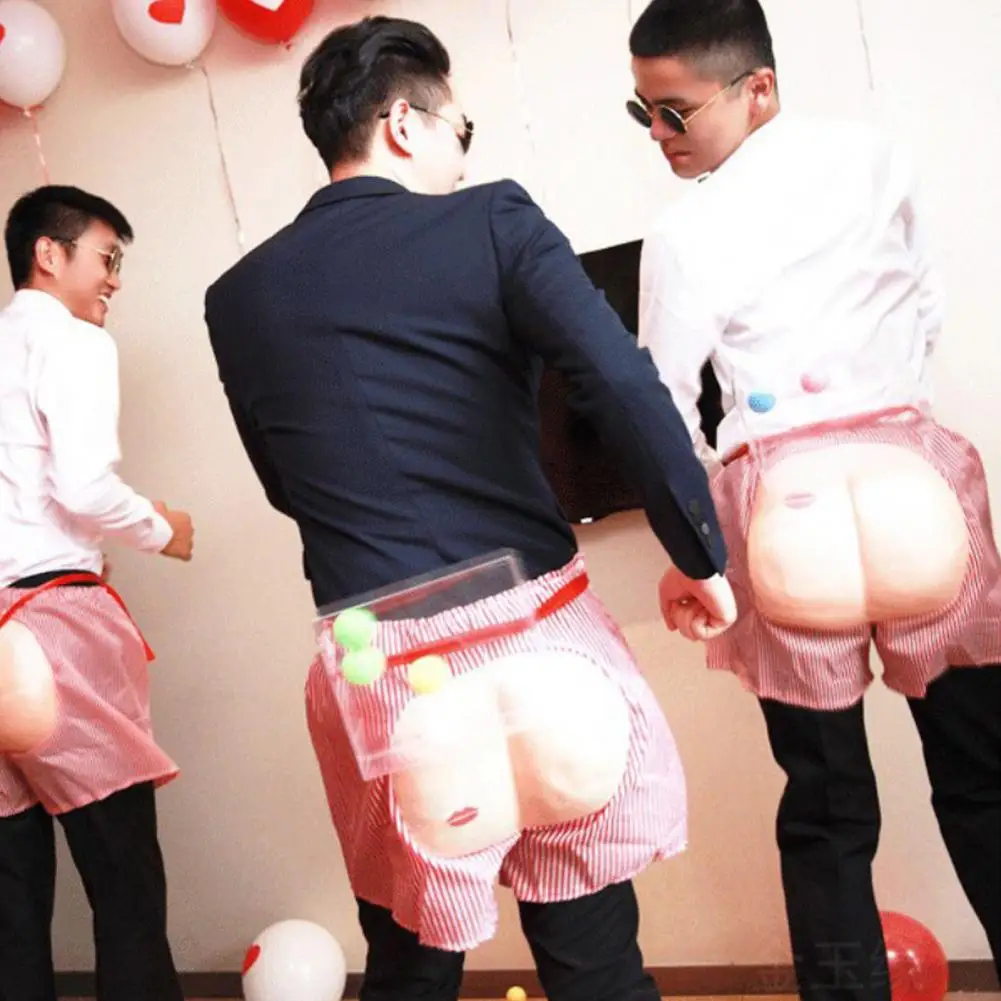 Lábios vermelhos impressos Open Butt Shorts, Riding Costume, Trick Prank, Engraçado, Acessórios do casamento