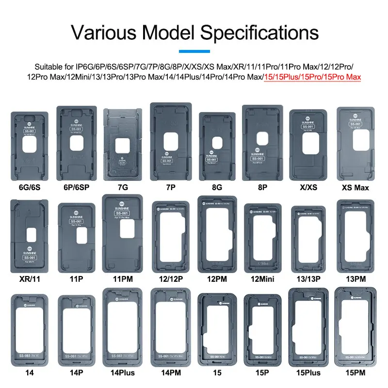 SUNSHINE-IP Series Posicionamento Mold, posicionamento preciso, sem cabo flip para IP6G ~ 15 Pro Max, SS-061, Novo