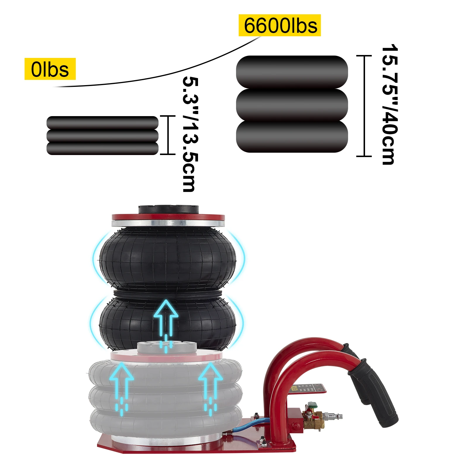 Triple Bag Air Jack, 3 Ton (6600 lbs) Capacity, Portable Pneumatic Car Jacks Heavy Duty & Quick Lifting for Garage Car Repair