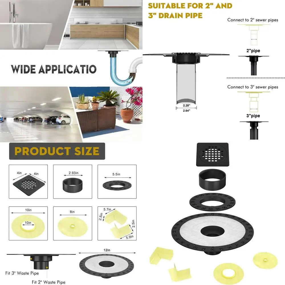 

Matte Black 4 Shower Drain Kit with Flange, Compatible for Schluter Kerdi Systems, Stainless Steel Grate, ABS Flange, CUPC Certi