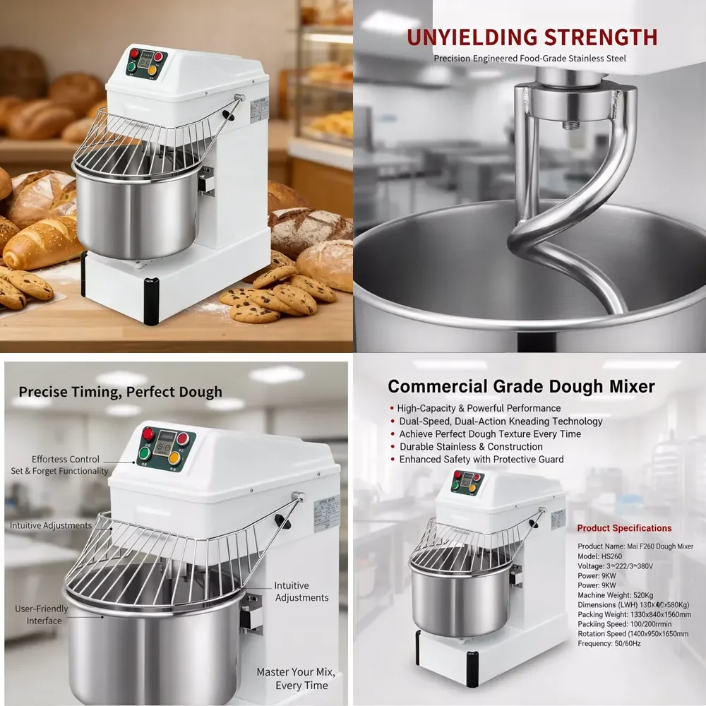 Commercial Stainless Steel Electric Spiral Dough Mixer 20L 8kg Eco-Friendly Food Grade Brushed Metal Finish Bread Bakery