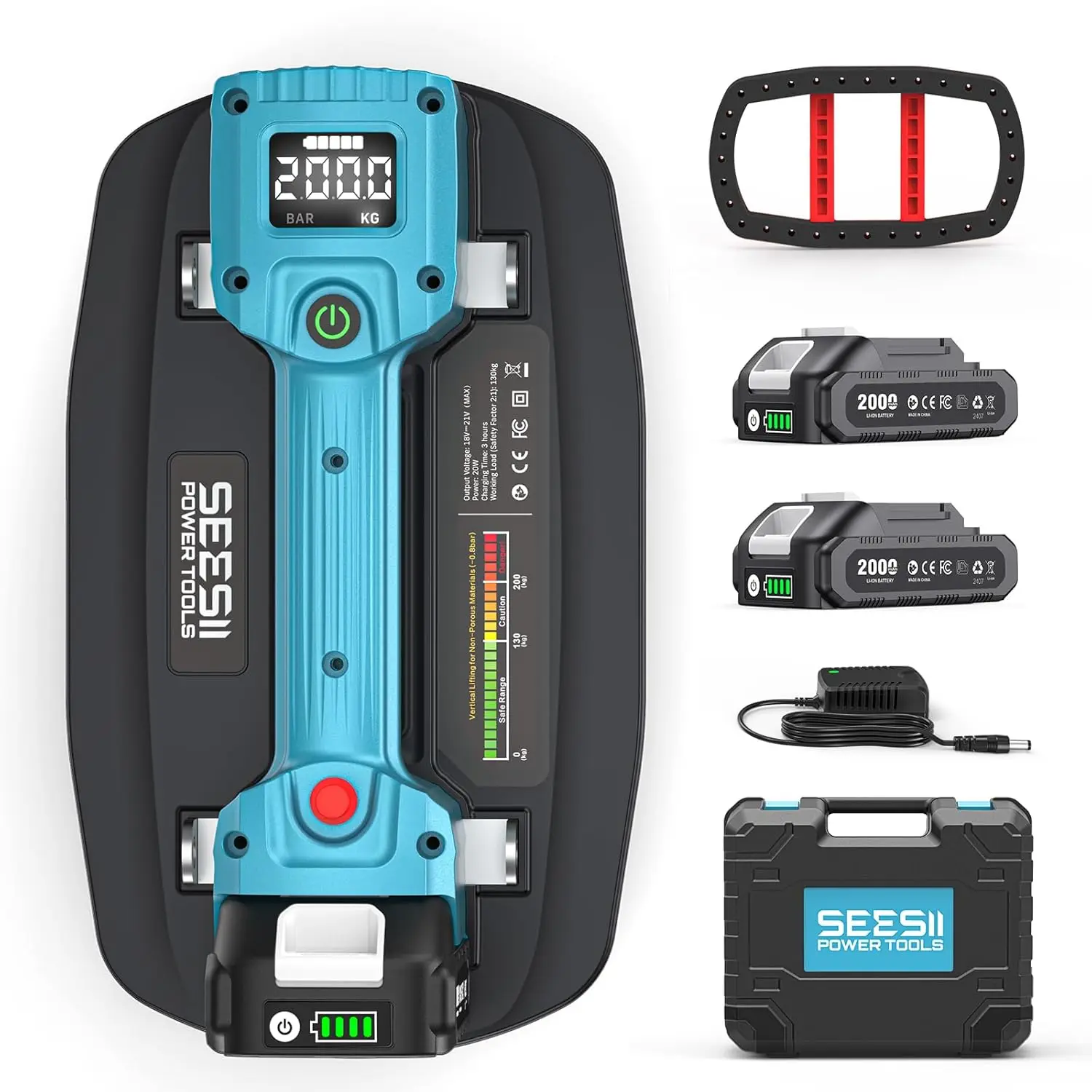 

Seesii 21 В электрическая присоска 440 фунтов интеллектуальный дисплей промышленного класса вакуумные стеклянные присоски 2 батареи 2000 мАч