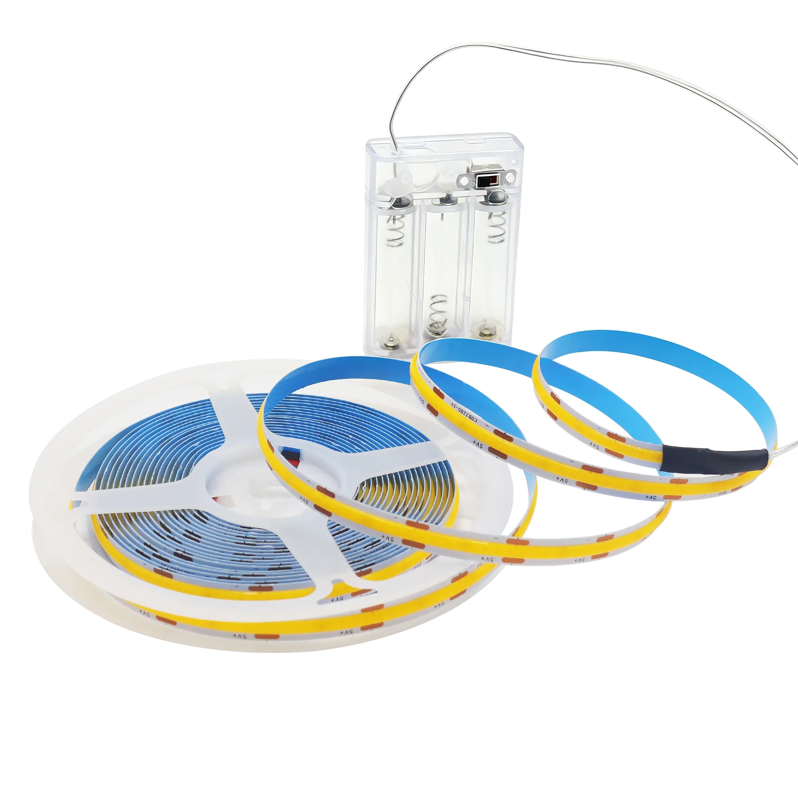 5V 8mm COB LED Strip With Transparent 3AA Battery Box Flexible and Cuttable Soft Light Bar DIY Model Cabinet Holiday Decor Lamp