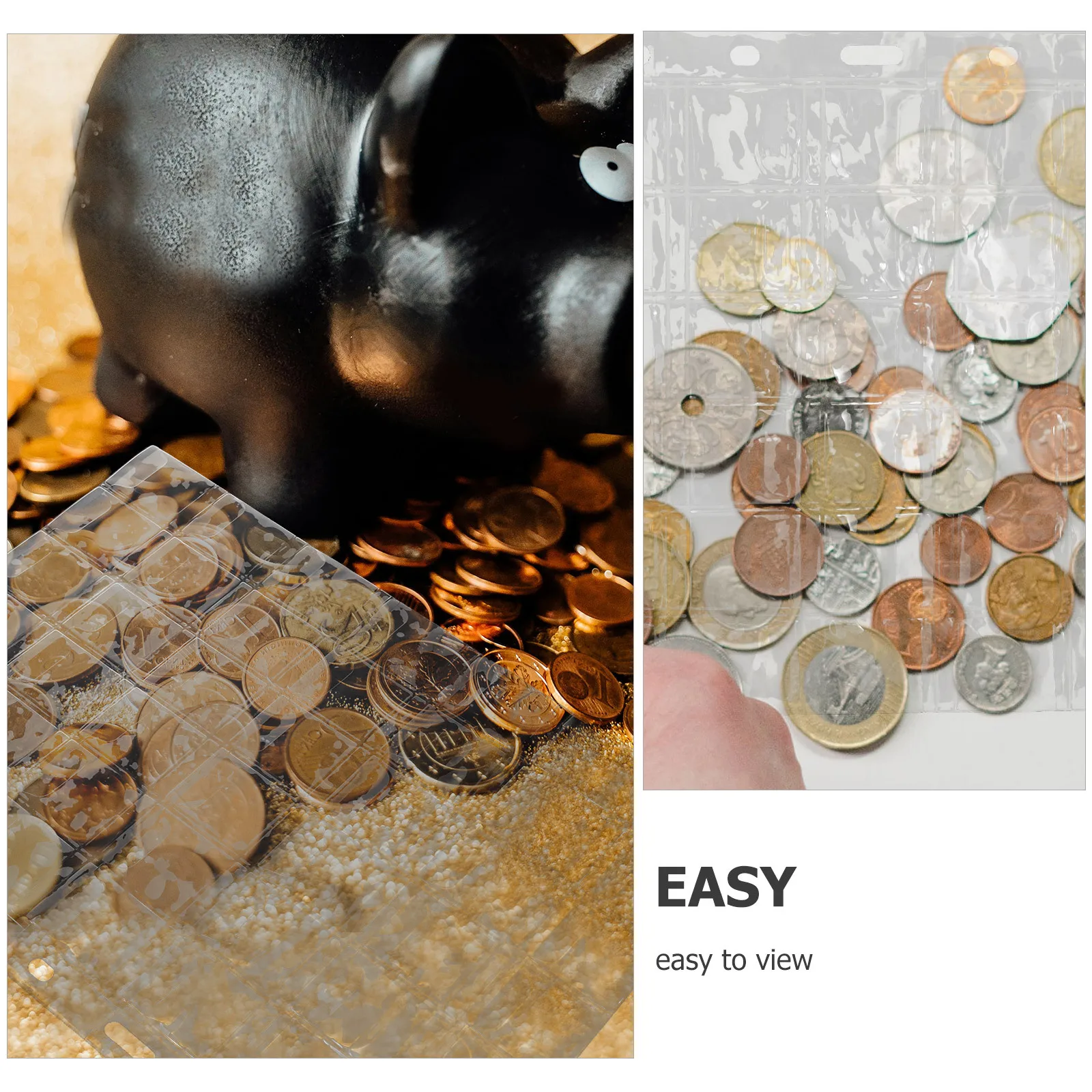 6 أوراق شفافة لعملات المعدنية، صفحات الألبوم، منظم تخزين الطوابع، مادة PVC، صناعة متقنة، آمنة ومنظمة