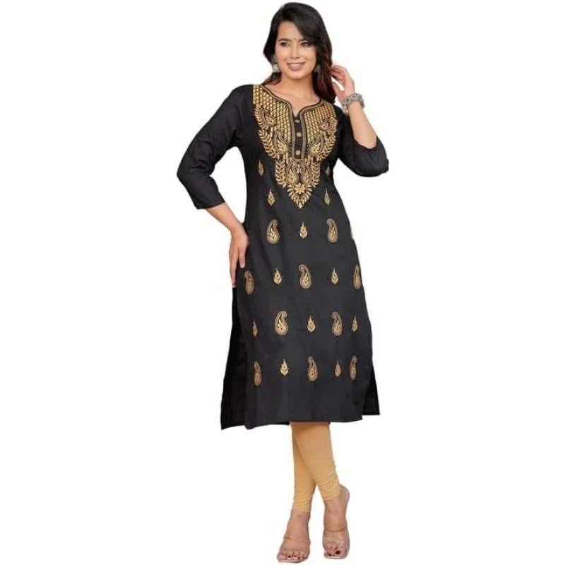 

Women's Traditional Chikankari Cotton Kurti Indian Hand Embroidered Kurti Tunic for Women