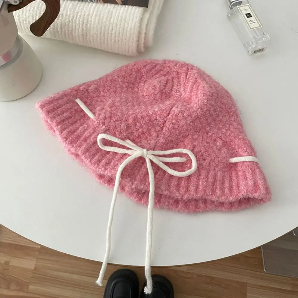 Gorro con cordón y lazo de estilo coreano de dibujos animados, bufanda con lazo de lana cálida y bonita, guantes de invierno suaves y gruesos para esquí