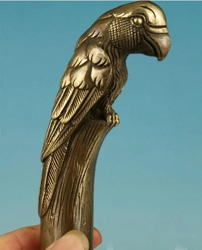 Gothic Old Brass Handmade Parrot Statue Cane Walking Stick Head Umberlla Handle