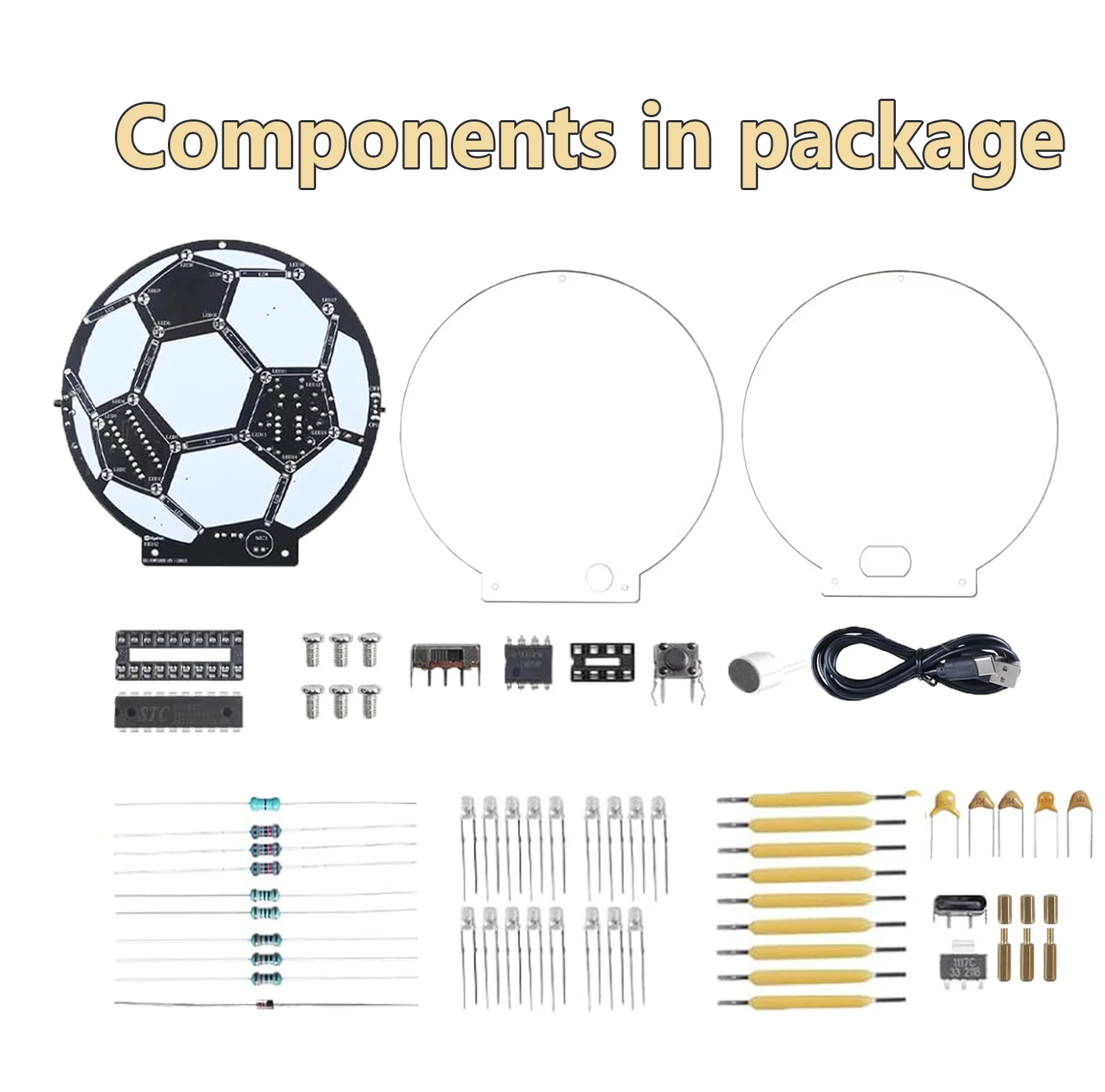 DIY Soccer Ball LED Soldering Kit Sound-Activated Filament Light with 5 Modes STEM Electronics Project for Learning & Home Decor