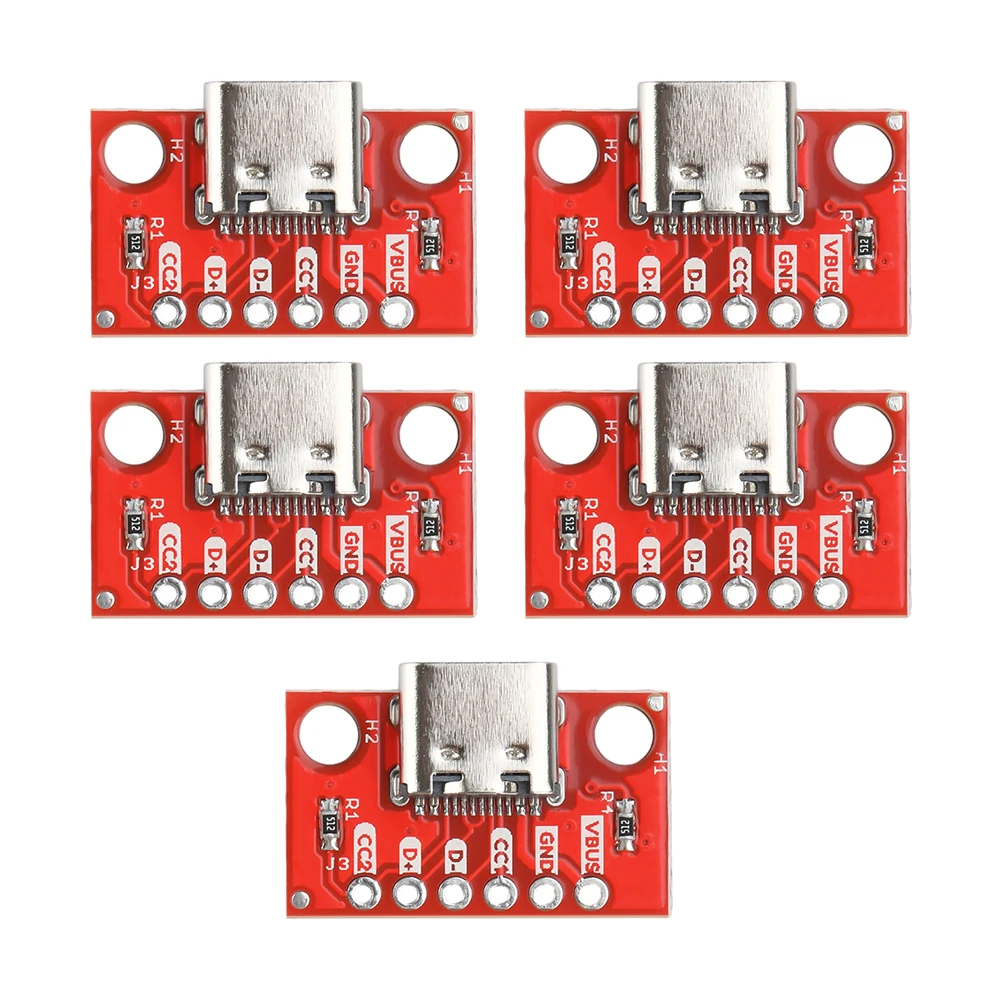 5PCS USB Type-C Connector Board 3.1 Serial Basic Breakout Female Connector Breakout Board Red Adapter Board With Row Needles