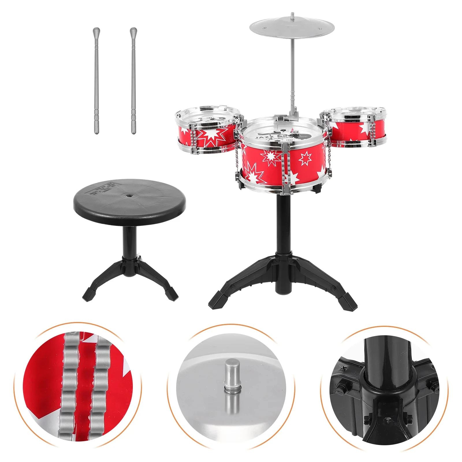 Jazz Drum Set 3 Drums Stick Set Music Percussion Instrument Educational Toy Beginners For Montessori Children\'s Birthday Gift