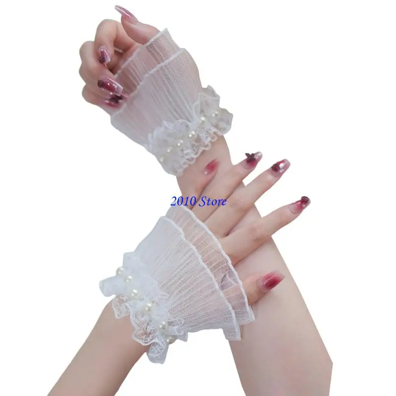F3MF Stretchy Mode Punfs con perlas artificiales mangas encaje para fiesta