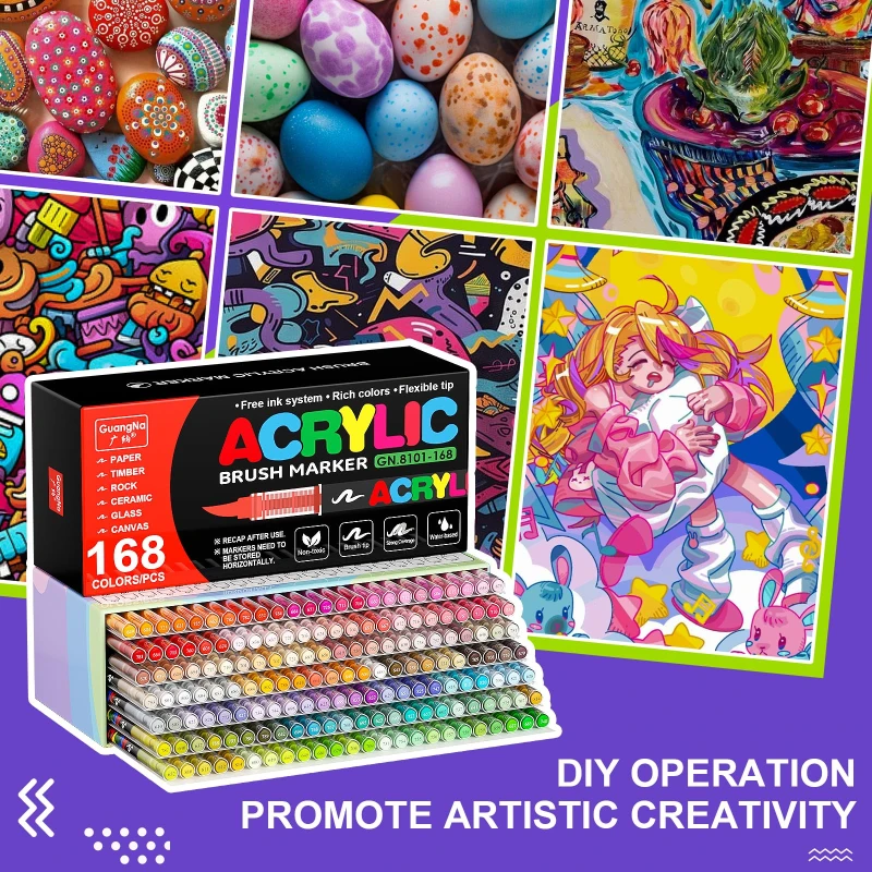 

GN 168 Colors Acrylic Markers Soft Brush Markers Painted Wood Ceramic Festival DIY Box Gfit Marker Set Festival Art Supplies
