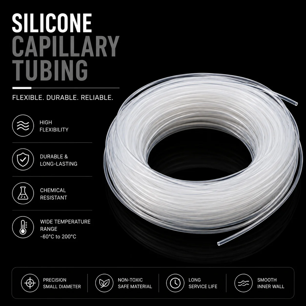 

1/2/3/5/10M Inner Diameter 0.3mm~4mm Transparent Food Grade Capillary Silicone Hose, food grade odorless precision guide tube.