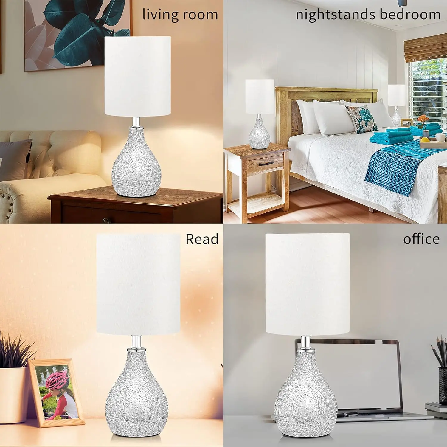 Juego de 2 lámparas de mesa de cristal mosaico con diseño de calabaza plateada y espejo moderno, 17,5' para dormitorio, sala de estar, escritorio de oficina