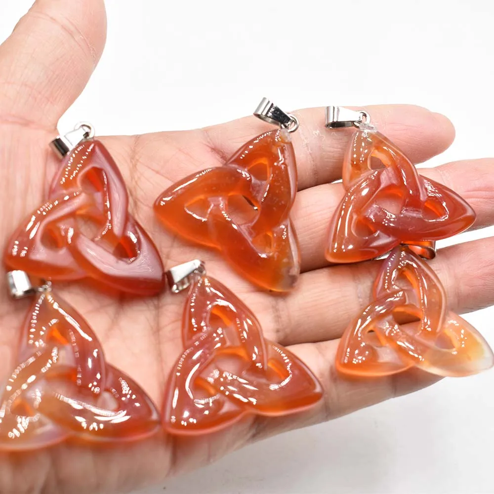 

2022 fashion high quality natural stone red onyx hollow triangle charm pendants for jewelry making 6pcs/lot Wholesale free