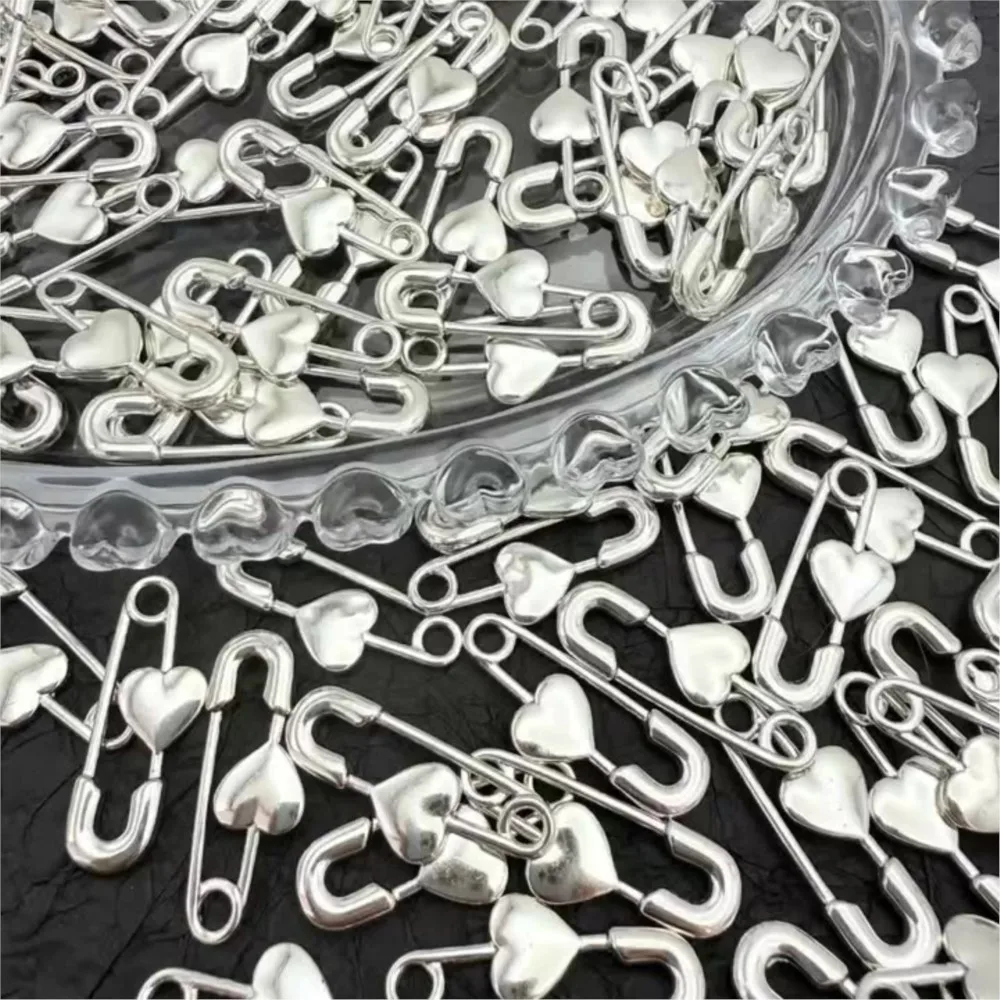

20Pcs Love Heart Pin Brooch Pendants 31x12mm Antique Silver Color For DIY Handmade Craft Jewelry Making Findings Accessories