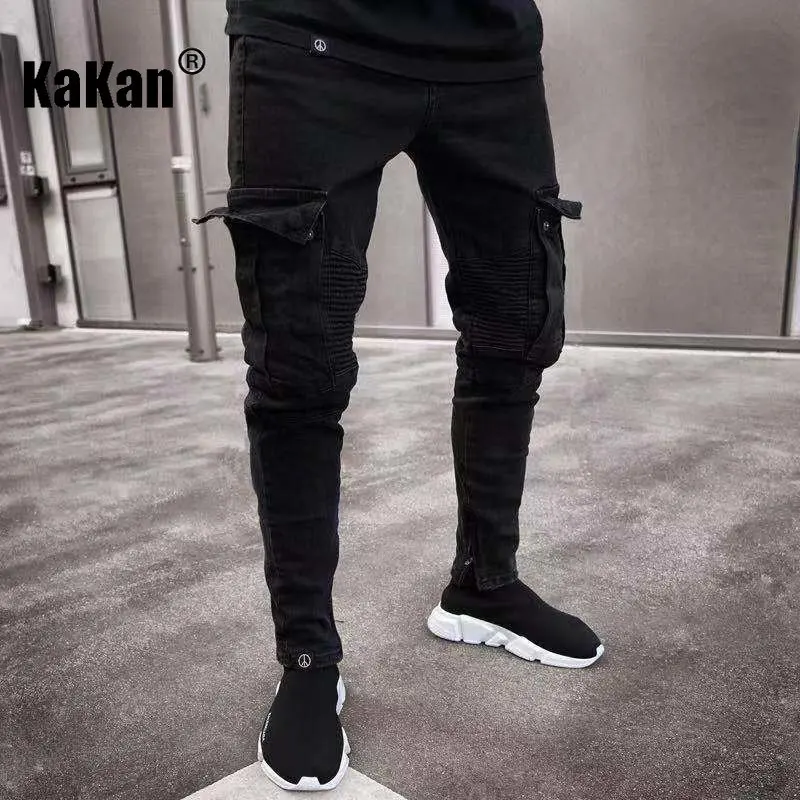 

Kakan - European and American New Trend Knee Hole Broken Zipper Small Foot Jeans for Men, Elastic Side Pocket Long Jeans K45-829