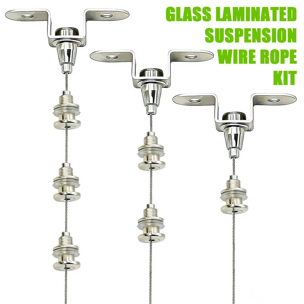 

1Set Adjustable Glass Suspension Wire Rope Kit 1.5mm Stainless Steel Cable with Heavy Duty Fitting & Copper Clamps