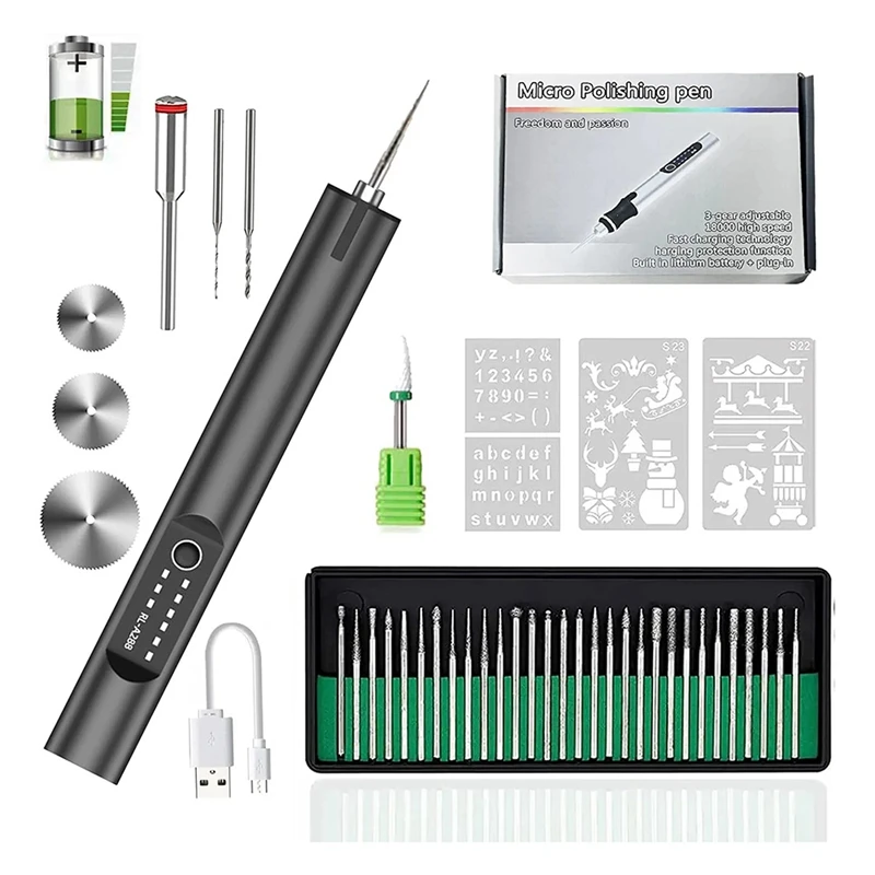 Engraving Pen With 35 Bits, Mini DIY Engraving Tool Kit For Metal Glass Ceramic Plastic Wood Jewelry