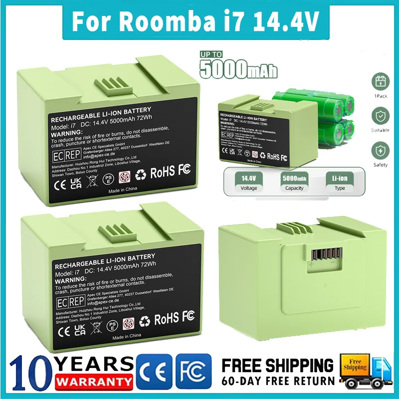 Für iRobot Roomba i7 14,4 V 5000 mAh Batterie Ersatz für i3 i4 i7 e5 7150 7550 5150 e5158 e5154 e6198 Staubsauger Batterie