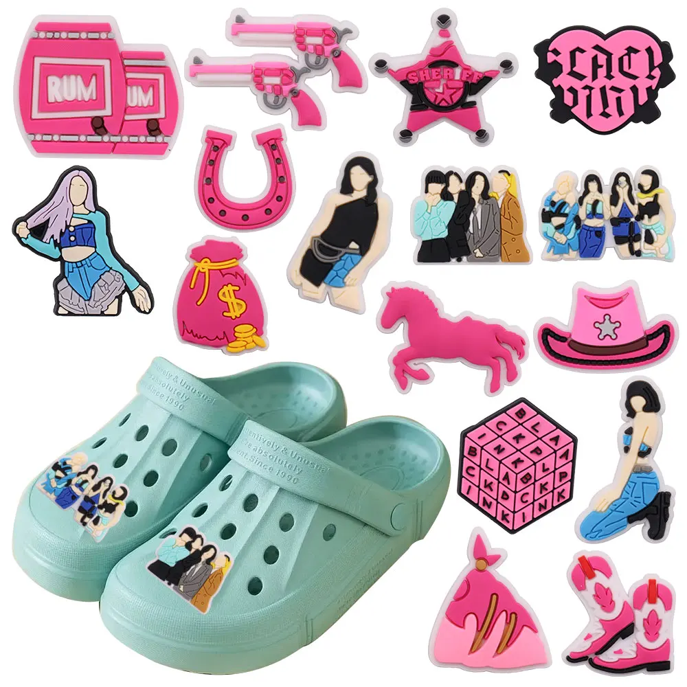 Hot Sale 1pcs Shoe Charms Stylish Sexy Girl Singer Pink Heart PVC Garden Shoes Buckle Decorations Fit Kids X-max Gift