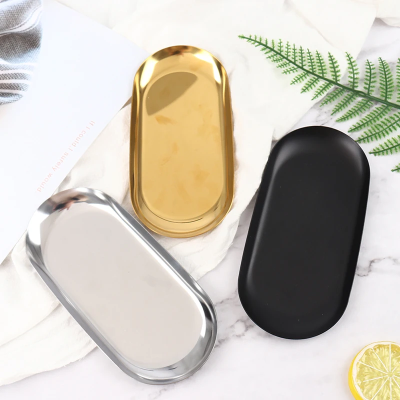 1PC new Nordic Style Gold Dining Plate Stainless Steel Dessert Plate Nut Fruit Cake Tray 17.9*8.5cm