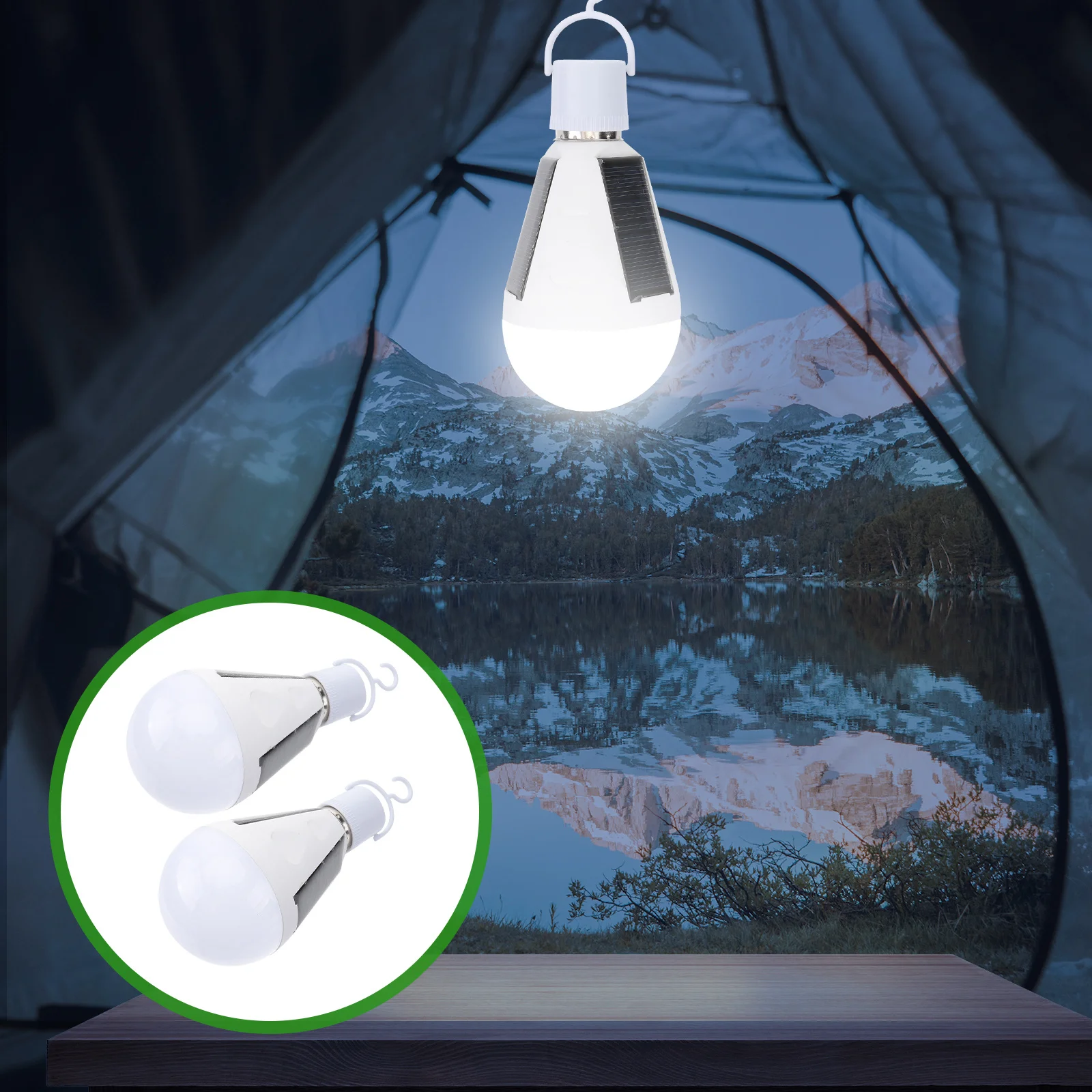 หลอดไฟ LED ฉุกเฉินแบบโซลาร์ชาร์จ E27 2 ชิ้น โคมไฟแขวนพกพา ใช้ได้ทั้งภายนอกและภายในอาคาร ใช้พลังงานแสงอาทิตย์ เหมาะสำหรับตั้งแคมป์ บ้าน และสวน