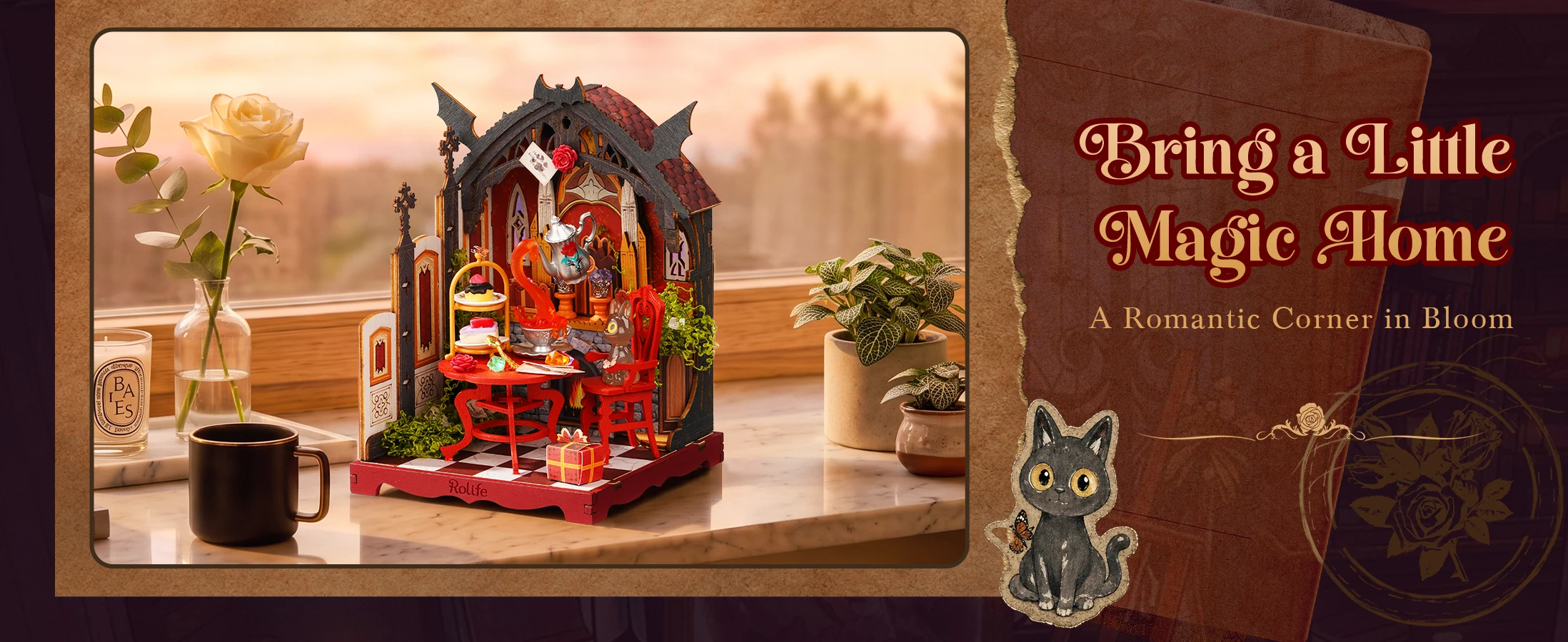 Rolife Wooden 3D Puzzle Toys - Rosa Salon DIY Miniature Dollhouse Model Building Kit with LED Light for Home Decor Holiday Gift for Adults Teens