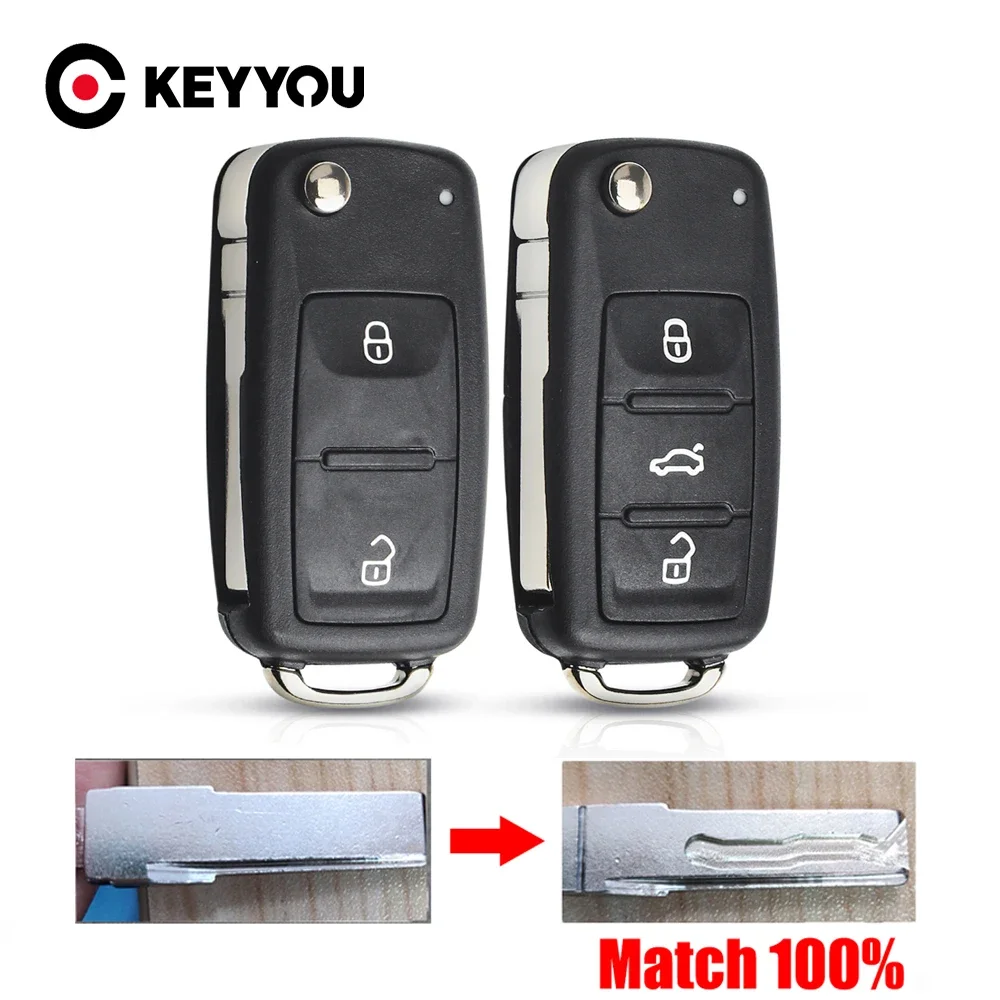 KEYYOU 2/3BTN Flip Car Key Shell Case For VW Volkswagen Golf Mk6 Tiguan Polo Passat CC SEAT With Cutting Service