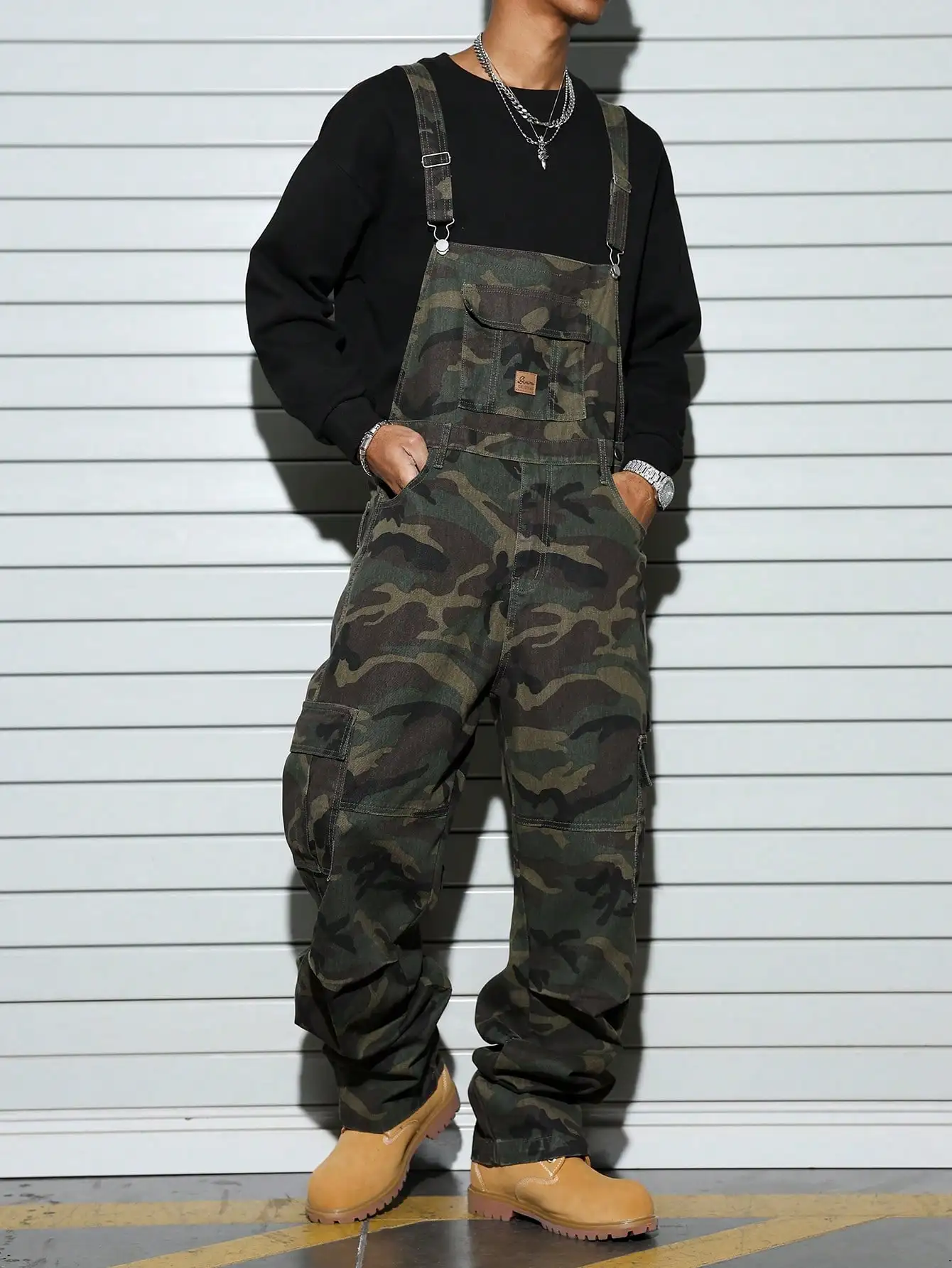 

Men's Street Fashion Casual Multi-Pocket Bib Camo Overalls, All-Season Versatile Style