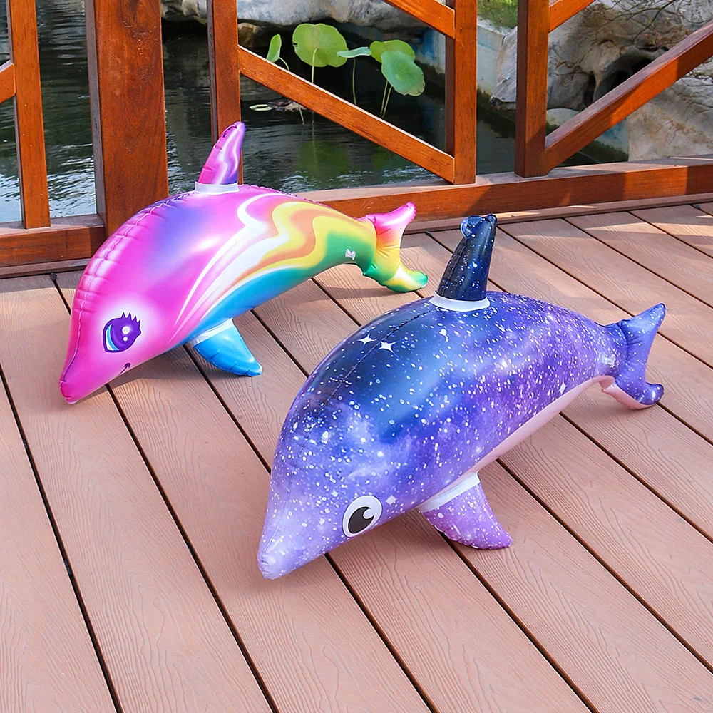 1Pc Inflatable Dolphin Rainbow Inflatable Toy Ocean Themed Party Decoration Swimming Pool Beach Birthday Party Decoration Toy